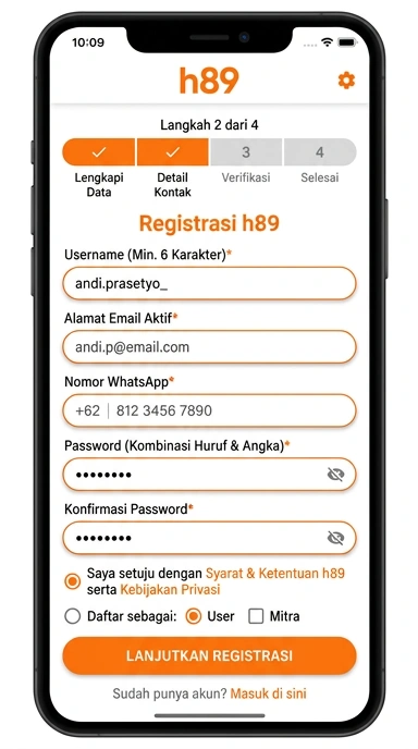 Registrasi Akun Baru untuk h89 Pengguna Android